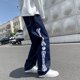OTUSI Skeleton Embroidery Straight Jean Pants Couples Mopping Trousers Mens Streetwear Denim Pants Men's Clothing Jeans for Men Baggy