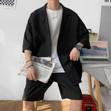 OTUSI Summer 2 Piece Set Men Suit Jacket and Shorts Oversized Clean Fit Male Clothes Korean Style Casual Loose Short Shirt Outfits Man