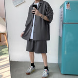 OTUSI Summer 2 Piece Set Men Suit Jacket and Shorts Oversized Clean Fit Male Clothes Korean Style Casual Loose Short Shirt Outfits Man