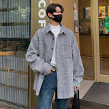 OTUSI Autumn Woolen Coat Men Fashion Oversized Vintage Woolen Jacket Men Streetwear Korean Loose Short Woolen Coat Men Plus Size M-5XL