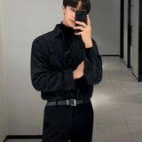 OTUSI Men Outfit Vintage Korean Version Corduroy Shirts For Men 2024 Spring Autumn Jacket With Pocket Long Sleeve Ruffian Handsome Young Men Coat