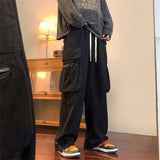 OTUSI Men Summer Outfit Cargo Pants Multi-pockets Tooling Pant Harajuku Men's Vintage Loose Wide Leg Pants Streetwear Casual Hip-hop Mopping Trousers