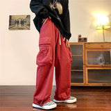 OTUSI Men Summer Outfit Cargo Pants Multi-pockets Tooling Pant Harajuku Men's Vintage Loose Wide Leg Pants Streetwear Casual Hip-hop Mopping Trousers