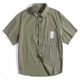 OTUSI 2024 Vintage Short Sleeve Social Shirt Men's Loose Casual Cardigan Cargo Shirt Summer Fashion Preppy Streetwear Plain Blouses