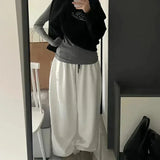 Otusi-Fleece Women's Sweatpant 2024 Winter Y2k Oversize Loose Thicken Female Pants Mid Waist Drawstring Straight Lady Wide Leg Trouser