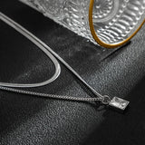 OTUSI Stainless Steel 2pcs/set Rectangular Crystal Pendant Flat Snake Chain Necklace for Men Hip Hop Silver Color Link Chain