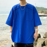 OTUSI Solid Color Oversized T-shirt Men Chic Patchwork Summer New Short Sleeve Drop Shoulder Loose Casual Tops Tees Male Blue/White