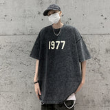 OTUSI  Denim T Shirt Men 2024 Summer Gothic Punk Retro Vintage 100% Cotton Short Sleeve Tees Streetwear Tops Y2k Oversized T-Shirt 8XL