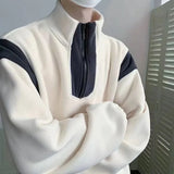 OTUSI Autumn Winter Mens Sweatshirt Half Zipper Contrasting Colors Casual Sports Jacket Loose Korean Thick Warm Sweatshirts