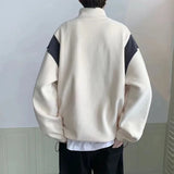 OTUSI Autumn Winter Mens Sweatshirt Half Zipper Contrasting Colors Casual Sports Jacket Loose Korean Thick Warm Sweatshirts