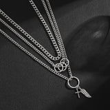 OTUSI 3pcs/set Metal Feather Pendant Necklace for Men Punk Silver Color Multi-layer Cuban Chain Choker Necklace Hip hop Jewelry