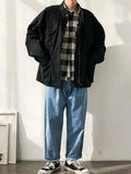 OTUSI Basic Jackets Men Black Zipper Jacket Simple Harajuku High Street Students Coats Boyfriend Korean Style Spring Autumn Outwear