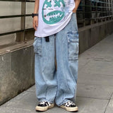 OTUSI Men Summer Outfit 2024 Men Jeans Patchwork Multi-Pocket Couple Denim Pants Beggar Style cargo pants High Street Casual Male Streetwear baggy jeans