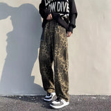OTUSI  Leopard Print Wide Leg Casual Pants Man 2024 Autumn Mid Rise Hip Hop Mens Trousers American Men Fashion Clothes