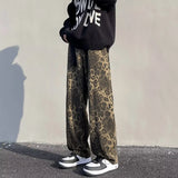 OTUSI  Leopard Print Wide Leg Casual Pants Man 2024 Autumn Mid Rise Hip Hop Mens Trousers American Men Fashion Clothes