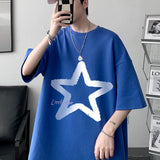 OTUSI Little Star Printed Men's T Shirt Summer Fashion Casual Short Sleeve Tee Tops Mens Cotton Linen Oversized Hip-Hop T-shirt 5XL