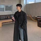 OTUSI Khaki Black Trench Coat Men Oversized Fashion Casual Long Coat Men Streetwear Korean Loose Windbreaker Jacket Mens Overcoat