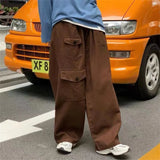 OTUSI Men Summer Outfit 2024 New Men Cotton Cargo Pants Harajuku Style Straight Casual Pants for Men Solid Big Pockets Loose Wide Leg Design Trousers