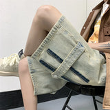 OTUSI Men Patchwork Oversized Jeans Shorts Streetwear Harajuku Denim Shorts 2024 New Hip Hop Vintage Blue Summer Casual Loose Shorts