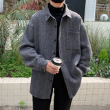 OTUSI Autumn Woolen Coat Men Fashion Oversized Vintage Woolen Jacket Men Streetwear Korean Loose Short Woolen Coat Men Plus Size M-5XL