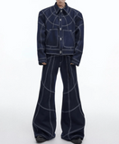 Otusi  Oversize Stitch Denim Jacket & Wide-leg Stitch Denim Jeans Setup NA676