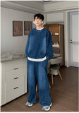 OTUSI 2024 New Fashion Pants Men¡®s trendy Y2K men styleCrew Neck Denim Sweatshirt & Jeans