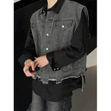OTUSI 2024 New Fashion Men's Trendy JM Fake Two-piece Spliced Shirt Denim Jacket