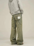OTUSI 2024 New Fashion Pants Men¡®s trendy Y2K men stylePrinted Yellow Mud Dyed Printed Jeans