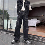 OTUSI 2024 New Fashion Pants Men¡®s trendy Y2K men styleSleeveless Denim Jacket & Jeans