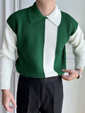 OTUSI 2024 New Fashion  Man Sweater Mens Patchwork Contrast Long Sleeve Lapel Shirt SKUJ92641
