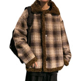 OTUSI Winter Thick Lamb Fur Jacket Men Warm Fashion Casual Retro Plaid Coat Men Korean Loose Short Coat Mens Jackets Outerwear M-3XL