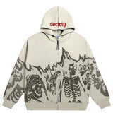 Otusishop y2k Men's Streetwear Vintage Skull Hoodie Zipper Hoodie Sweatshirt Gothic Top