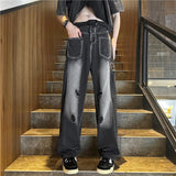 tomboy outfit Black Beggar Ripped Jeans Fashion Brand Men's Summer Thin American High Street Vibe Straight Overalls Wide Leg Pants