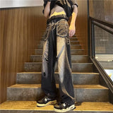 OTUSI tomboy outfit Black Beggar Ripped Jeans Fashion Brand Men's Summer Thin American High Street Vibe Straight Overalls Wide Leg Pants