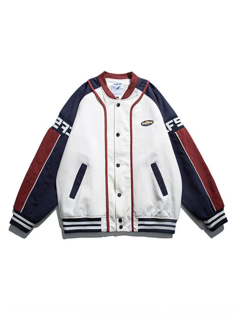 OTUSI Vintage Y2k Letter Embroidered Jacket Coat Men's Street Trend Wild Pilot Baseball Uniform Couple Casual Loose Racer Jacket