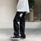 Otusi-Hip Hop Printed Jeans Men Baggy Black Denim Trousers Straight Pants Spring Fashion Korean Streetwear Male Bottoms Y2K Clothes