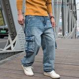 OTUSI Fashion Cargo Pants Men Casual Jeans Hiphop Trousers Straight Loose Baggy Streetwear Denm Large Size Retro Distressed Pocket