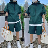 OTUSI Summer Cargo Style Set Men's Casual Hooded Solid Short Sleeve T-shirt Shorts Loose Fashion High Quality Handsome Sweatshirt Suit