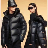OTUSI Men Winter Fashion White Duck Down Coat Male Retro Light Thin Down Jackets Men Solid Color Loose Hooded Overcoats