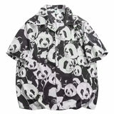 OTUSI Summer Panda Printed Shirts For Men Casual Loose Short Sleeved camisas Couples Streetwear Fashion tee shirt Luxury Social shirt