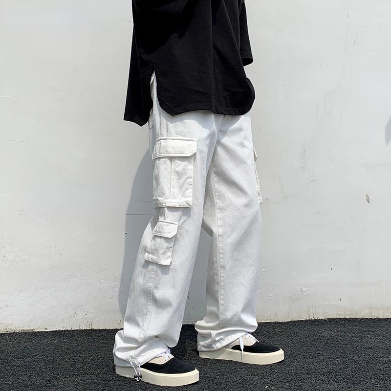 OTUSI Cargo Pants Multi-pocket Overalls Men's Harajuku Loose Trousers Streetwear High Street Full Length Fashion Men Thin Casual Pants