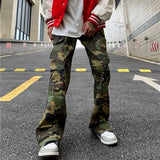 OTUSI 2024 Y2K Fashion Ink Graffiti Baggy Tracksuit Cargo Flare Pants Men Joggers Camouflage Women Casual Long Trousers Ropa Hombre