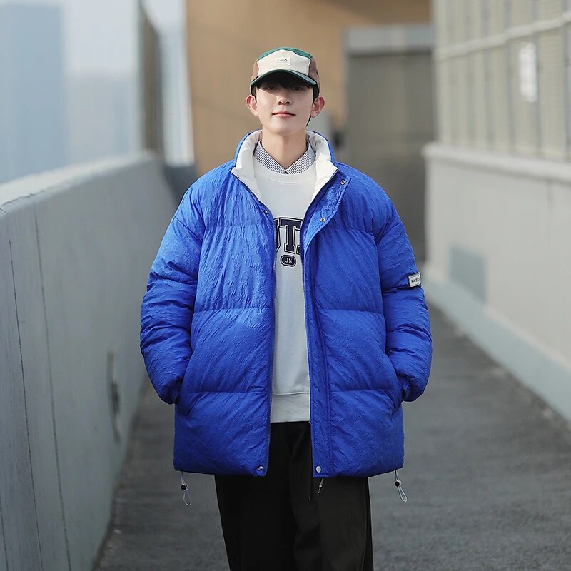 OTUSI Klein Blue Oversize Winter Coat Warm Thicken Men's Bubble Jacket Solid Color Thicken Parkas Streetwear Trend Puffer Jacket
