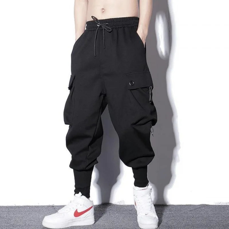 OTUSI New Streetwear Hip Hop Joggers Men Letter Ribbons Cargo Pants Pockets Track Tactical Casual Male Trousers Sweatpant