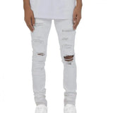 OTUSI European And American High Street Ripped Black And White Men's Jeans Slim-fit Stretch Comfortable Jeans