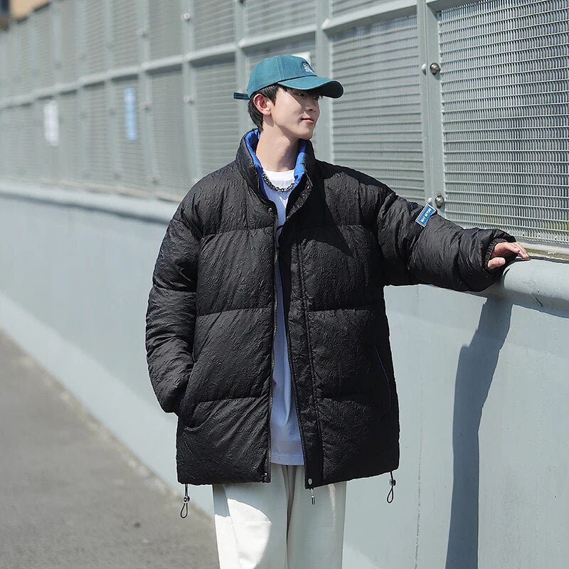 OTUSI Klein Blue Oversize Winter Coat Warm Thicken Men's Bubble Jacket Solid Color Thicken Parkas Streetwear Trend Puffer Jacket