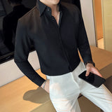 OTUSI Men Outfit New Long Sleeve Solid Color Men's Shirt Loose Korean Fashion Casual Blouses Vintage Elegant Commuting Business Tops Male Clohes