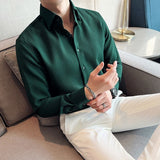 OTUSI Men Outfit New Long Sleeve Solid Color Men's Shirt Loose Korean Fashion Casual Blouses Vintage Elegant Commuting Business Tops Male Clohes