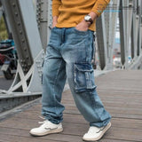 OTUSI Fashion Cargo Pants Men Casual Jeans Hiphop Trousers Straight Loose Baggy Streetwear Denm Large Size Retro Distressed Pocket