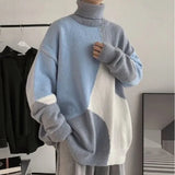 OTUSI Men Outfit Men & Women's Knitted Turtleneck Sweater High Street Thicken Splice Lazy Outerwear Sweater Korean Popular Youngth Knit Sweater